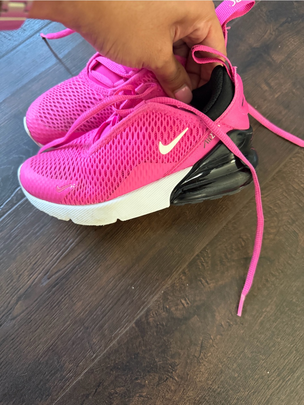 Nike Kids Hot Pink Mesh Air-Style Sneakers with Black Heel - Picture 3 of 5